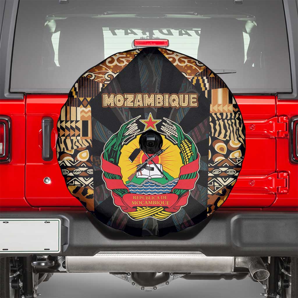 Mozambique Spare Tire Cover with Black Brown Tribal Design and National Emblem TS04