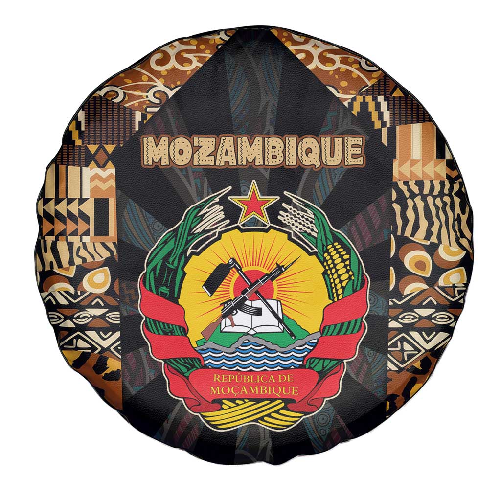 Mozambique Spare Tire Cover with Black Brown Tribal Design and National Emblem TS04