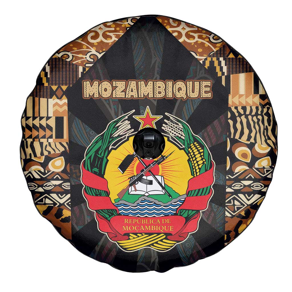 Mozambique Spare Tire Cover with Black Brown Tribal Design and National Emblem TS04