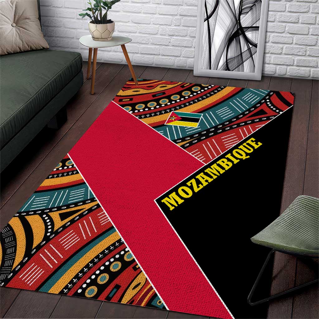 Mozambique Area Rug Red Black Geometric Design and Tribal Pattern TS04