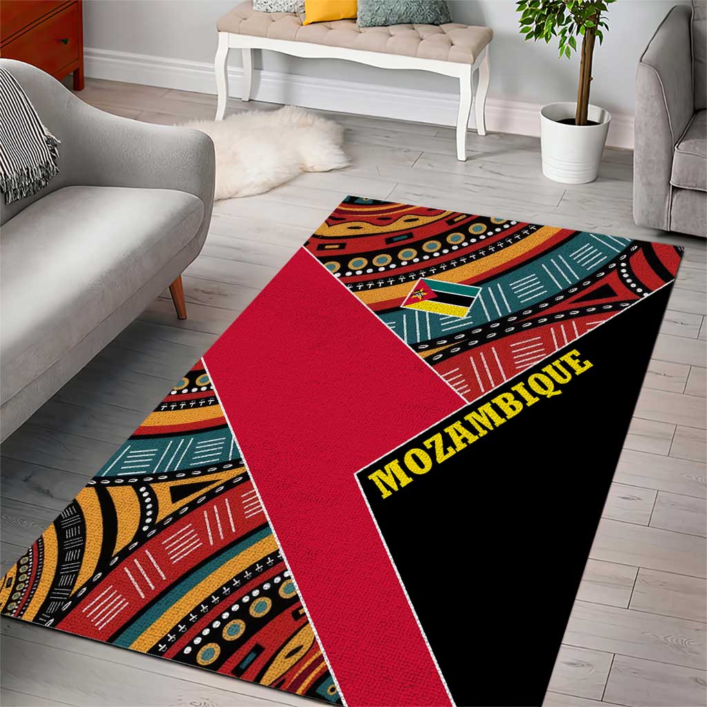 Mozambique Area Rug Red Black Geometric Design and Tribal Pattern TS04