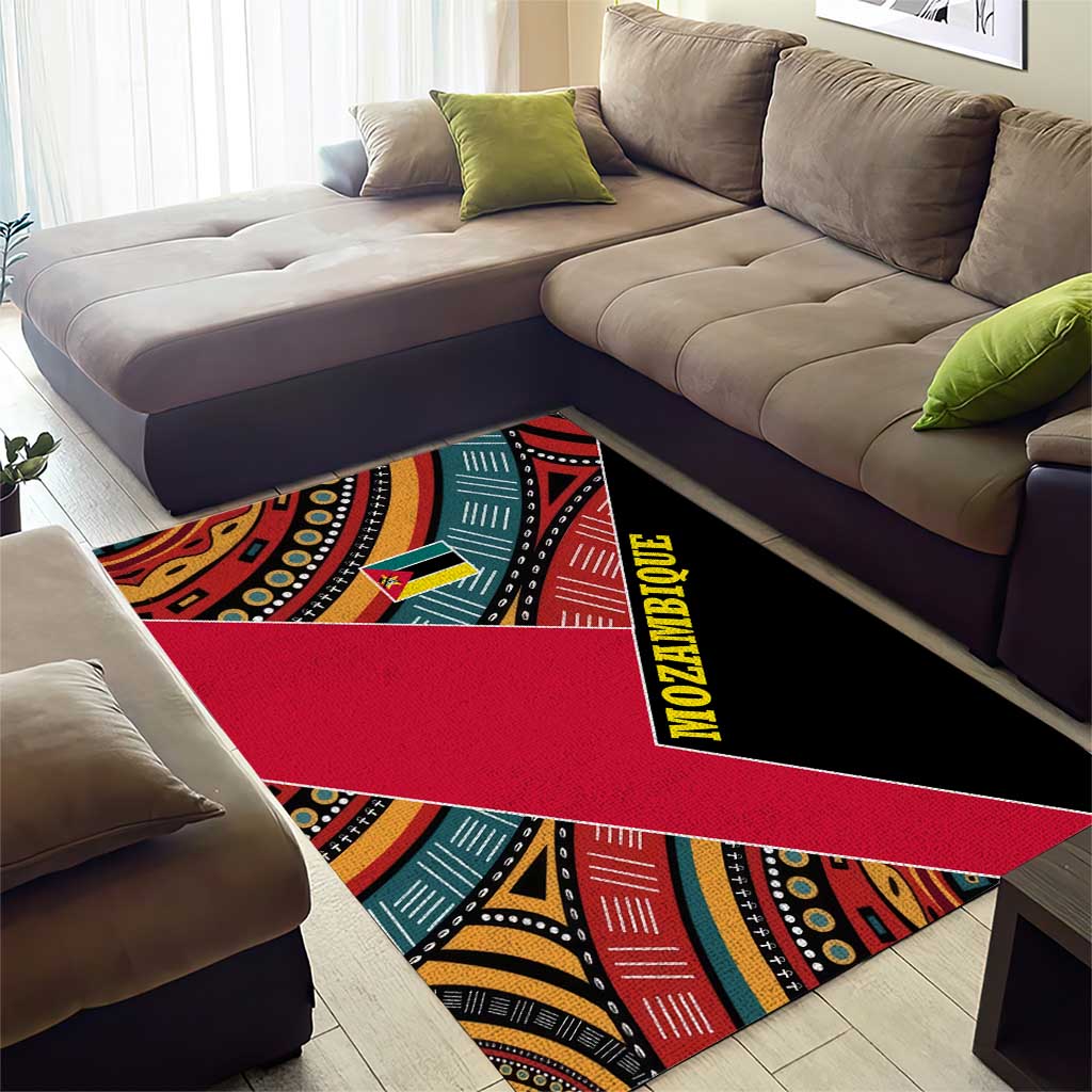 Mozambique Area Rug Red Black Geometric Design and Tribal Pattern TS04