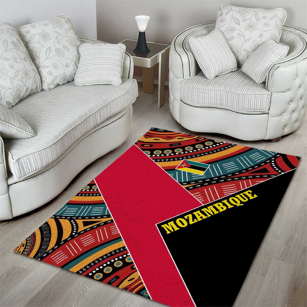 Mozambique Area Rug Red Black Geometric Design and Tribal Pattern TS04