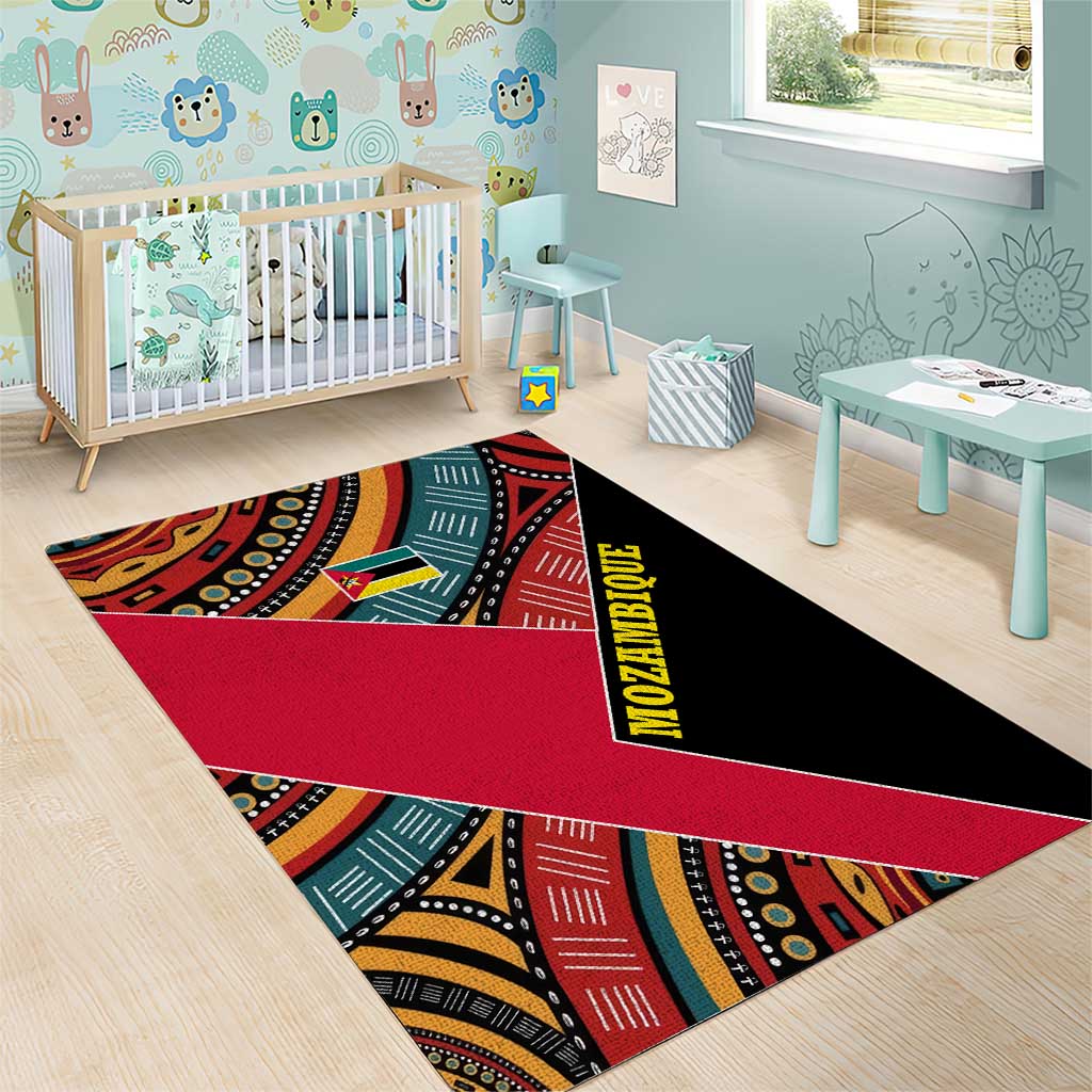 Mozambique Area Rug Red Black Geometric Design and Tribal Pattern TS04
