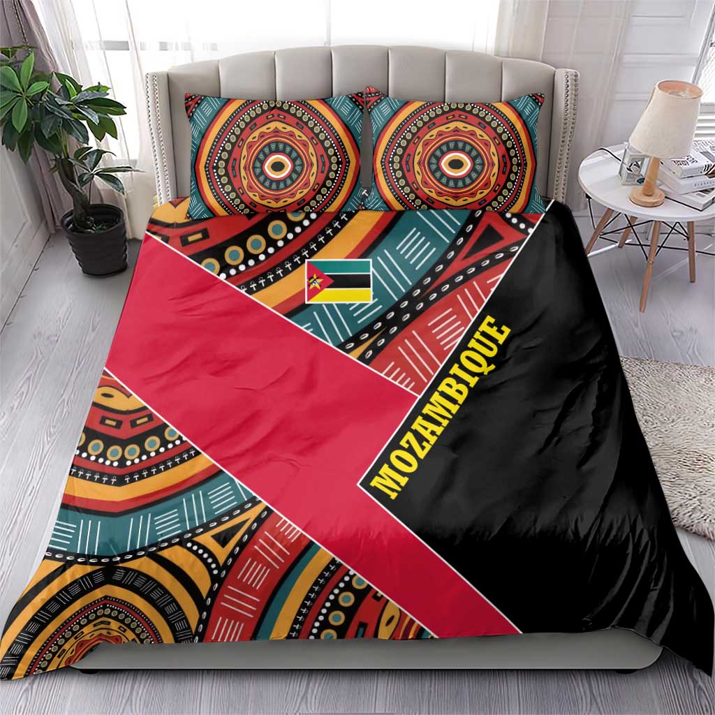 Mozambique Bedding Set Red Black Geometric Design and Tribal Pattern TS04