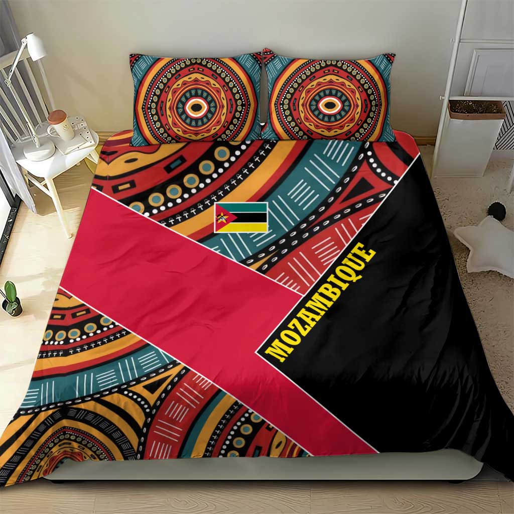Mozambique Bedding Set Red Black Geometric Design and Tribal Pattern TS04