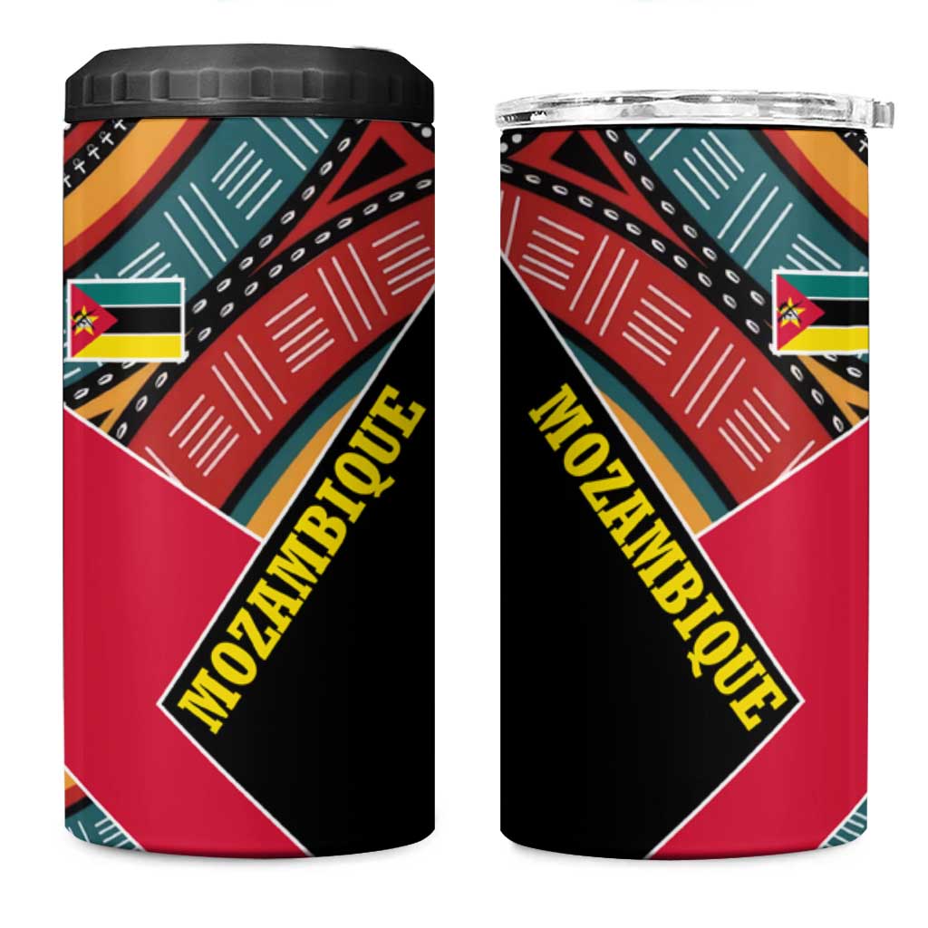 Mozambique 4 in 1 Can Cooler Tumbler Red Black Geometric Design and Tribal Pattern TS04