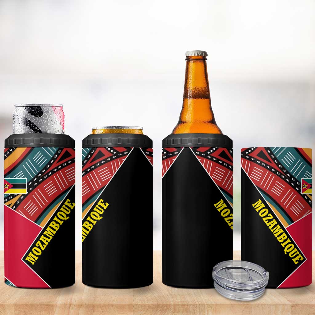 Mozambique 4 in 1 Can Cooler Tumbler Red Black Geometric Design and Tribal Pattern TS04