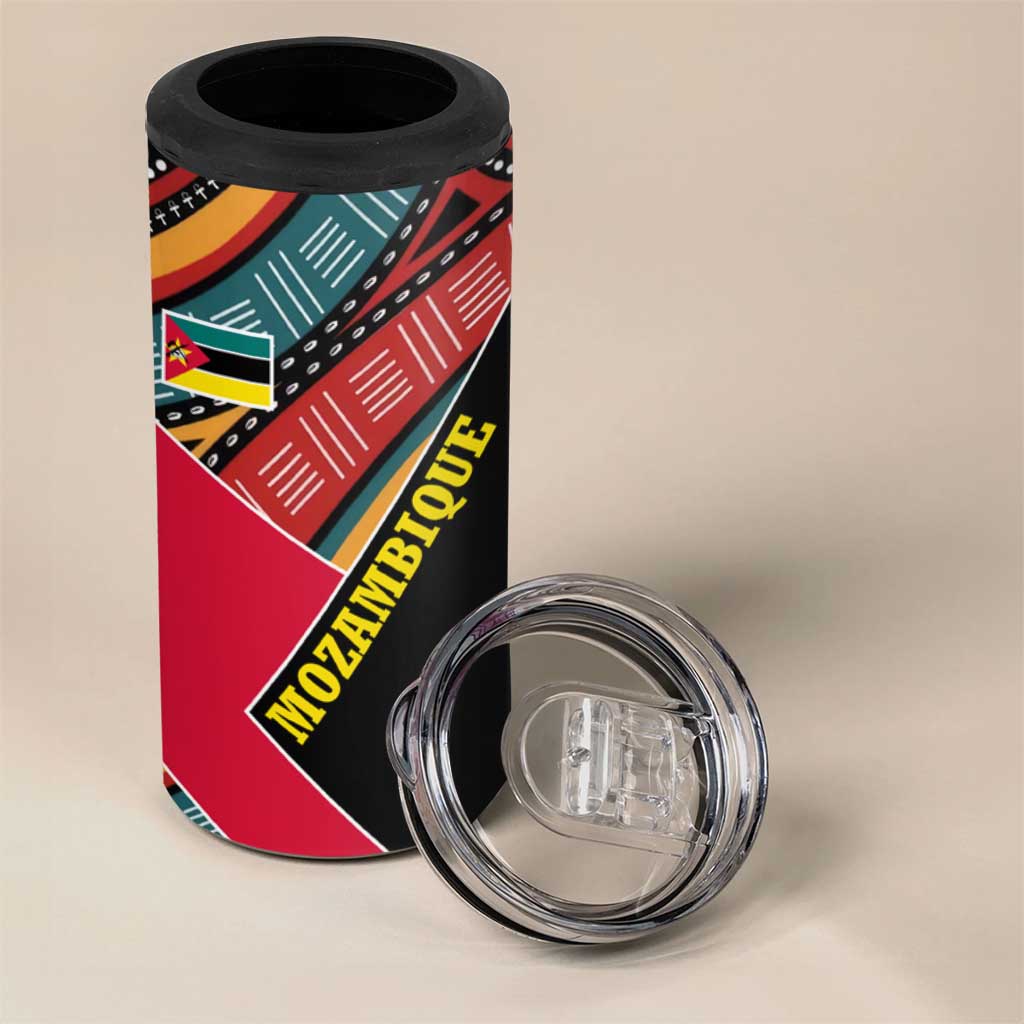 Mozambique 4 in 1 Can Cooler Tumbler Red Black Geometric Design and Tribal Pattern TS04