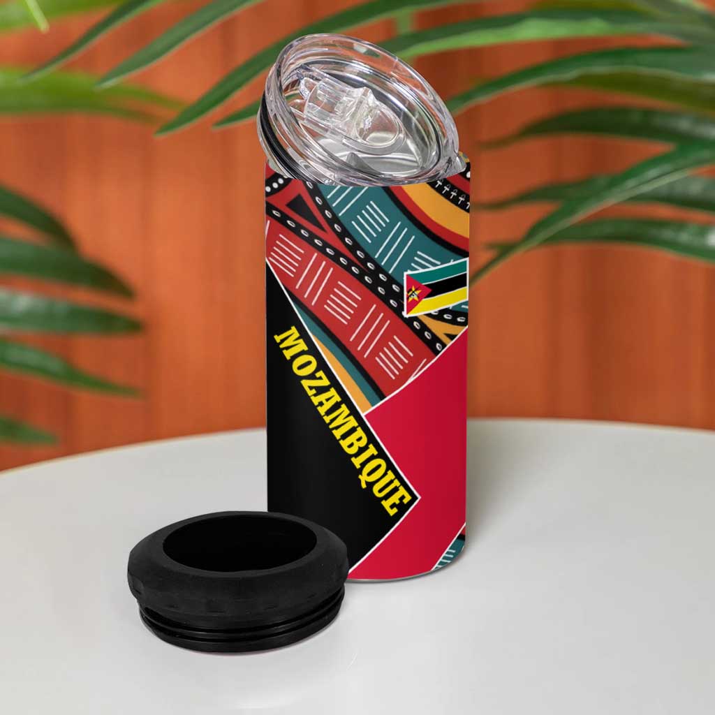 Mozambique 4 in 1 Can Cooler Tumbler Red Black Geometric Design and Tribal Pattern TS04