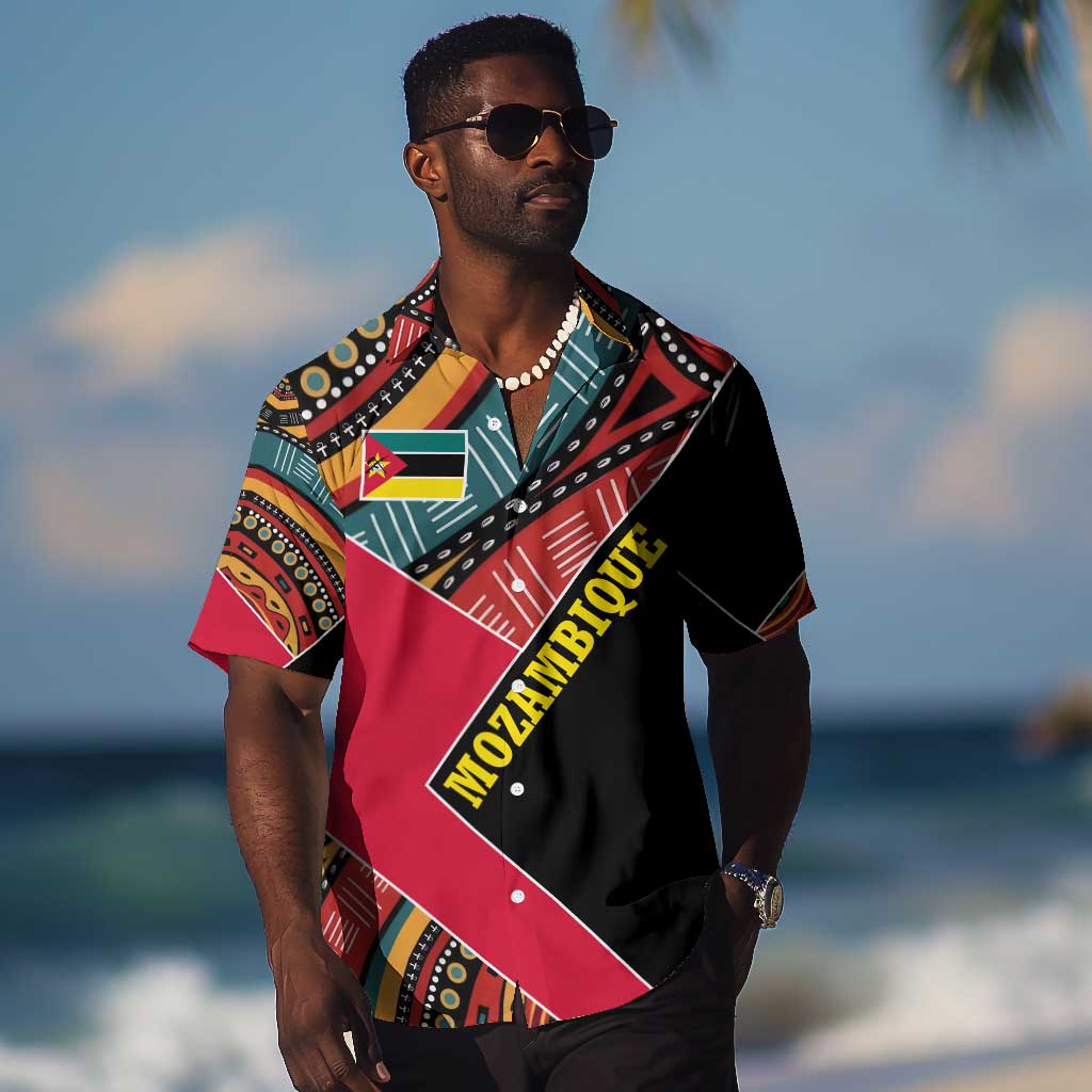 Mozambique Hawaiian Shirt Red Black Geometric Design and Tribal Pattern TS04