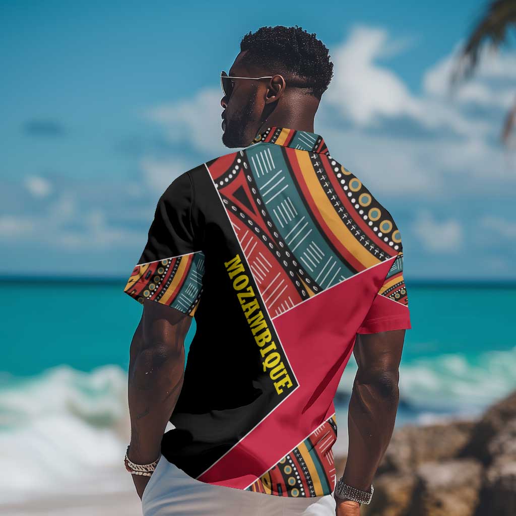 Mozambique Hawaiian Shirt Red Black Geometric Design and Tribal Pattern TS04