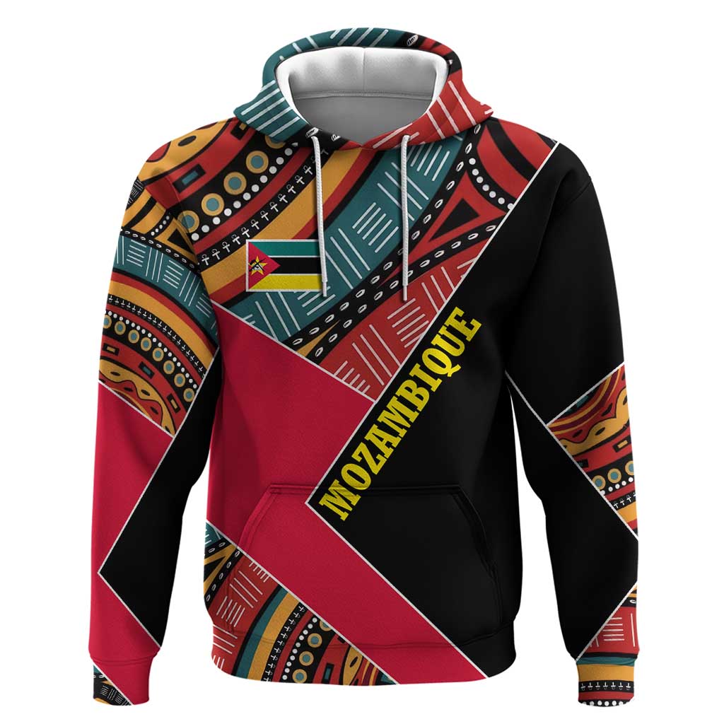 Mozambique Hoodie with Red Black Geometric Design and Tribal Pattern TS04