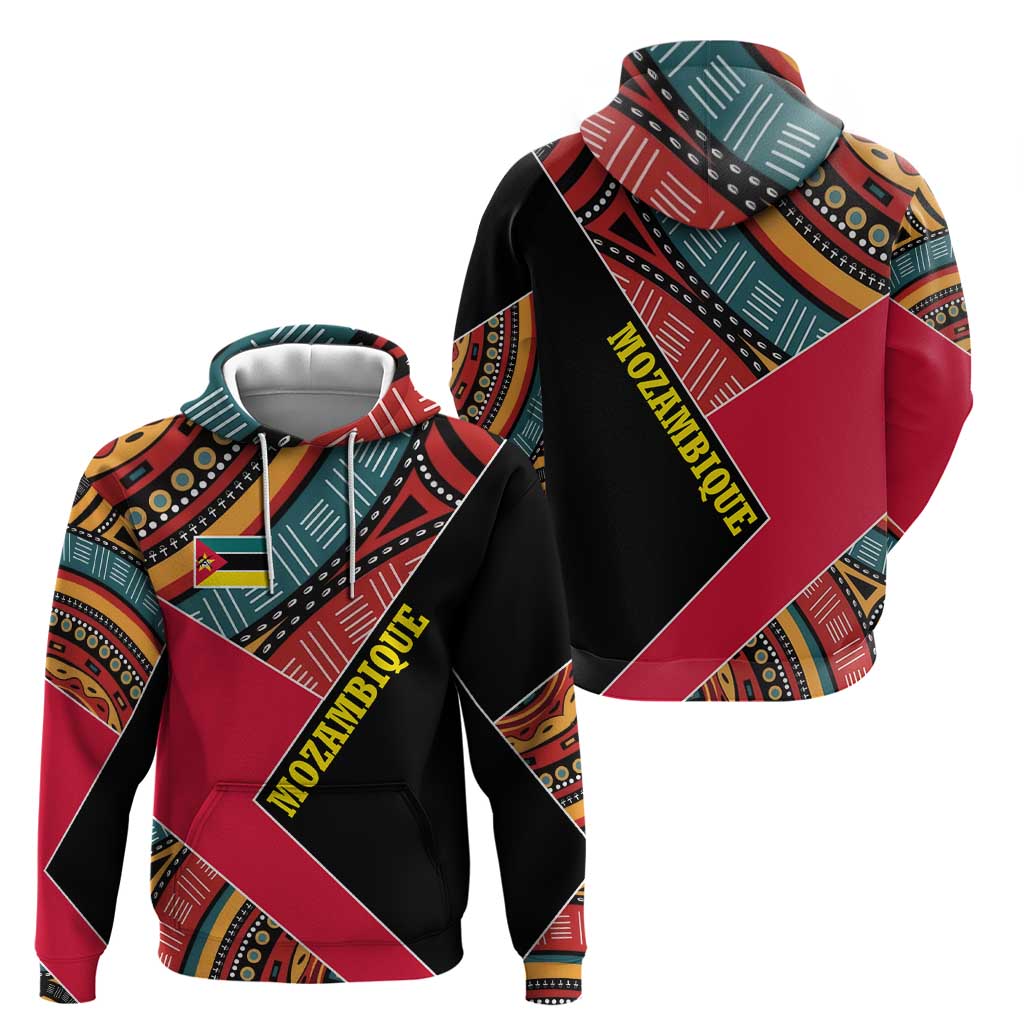 Mozambique Hoodie with Red Black Geometric Design and Tribal Pattern TS04
