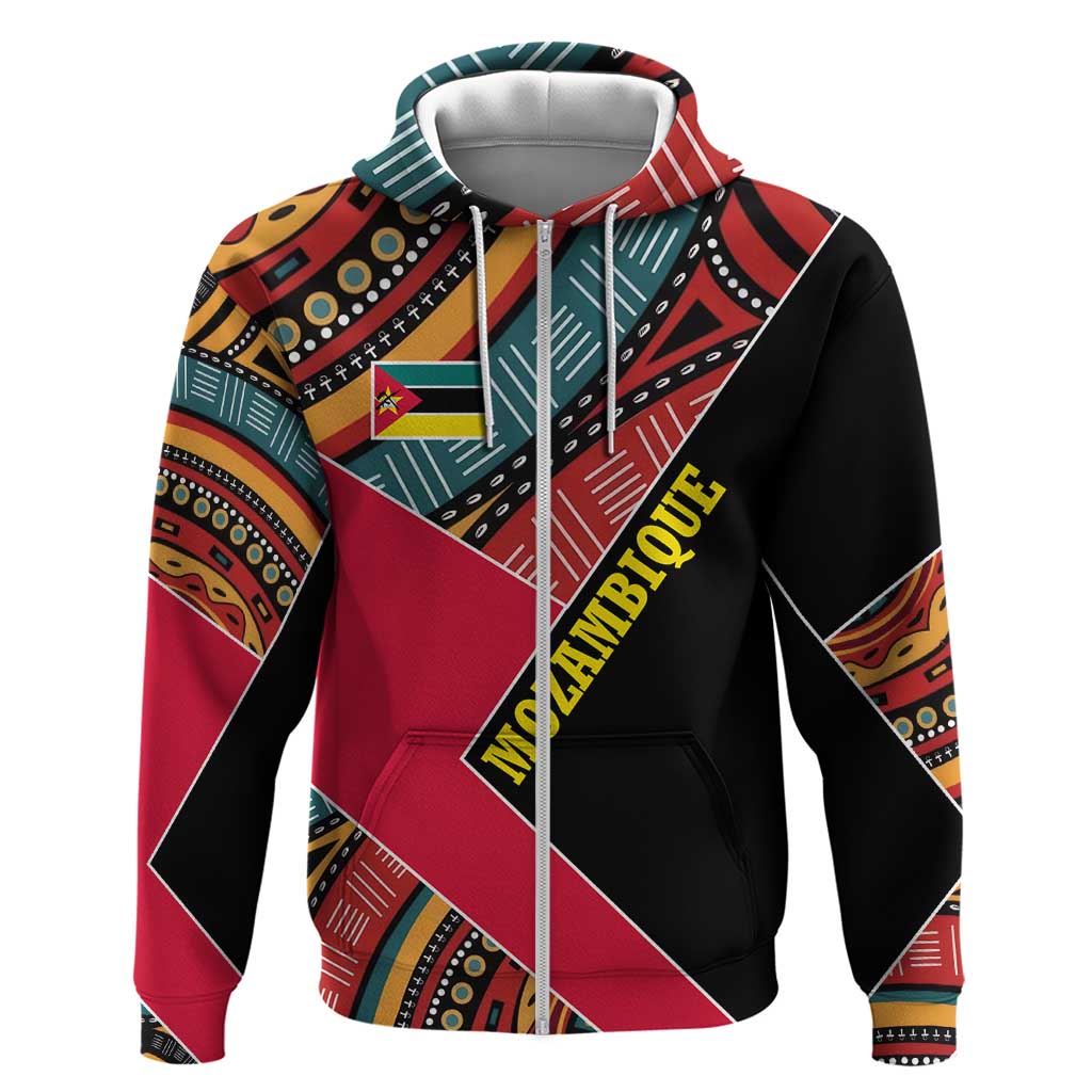 Mozambique Hoodie with Red Black Geometric Design and Tribal Pattern TS04
