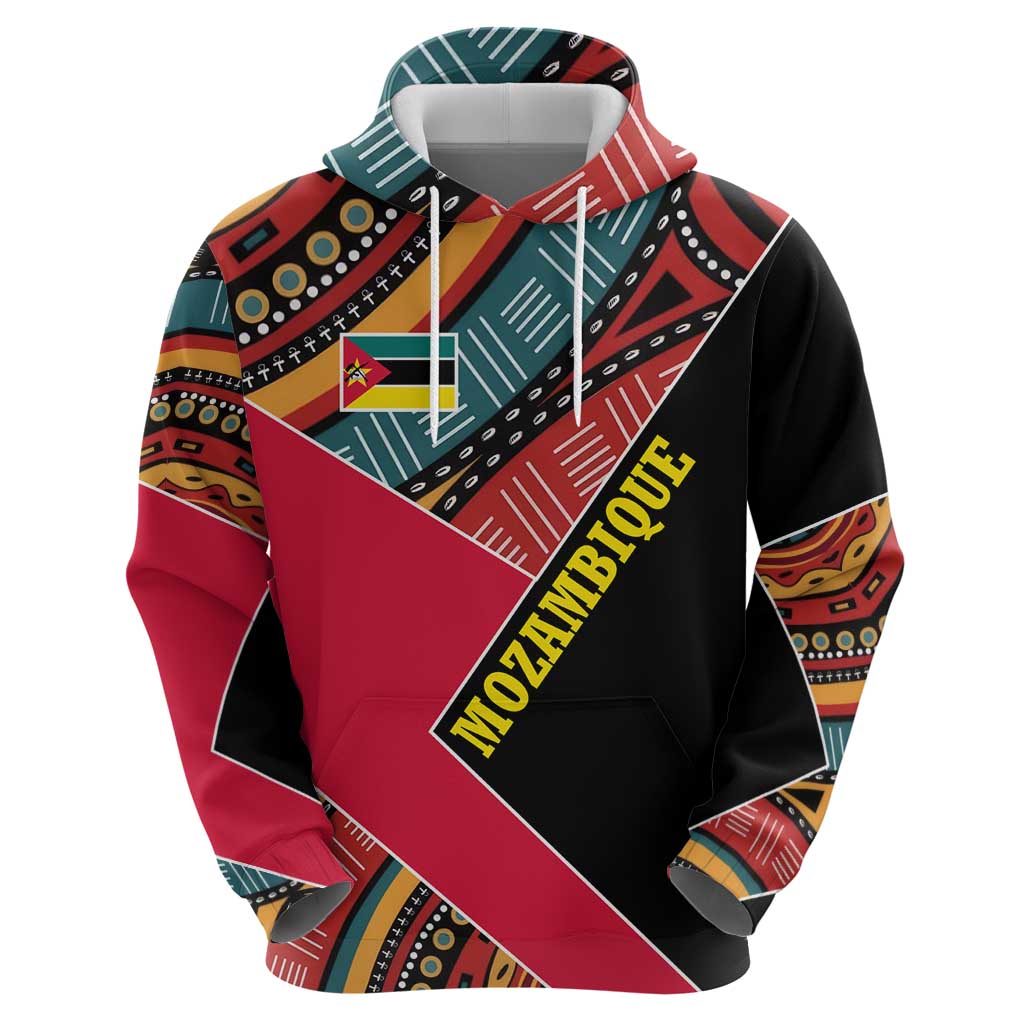 Mozambique Hoodie with Red Black Geometric Design and Tribal Pattern TS04