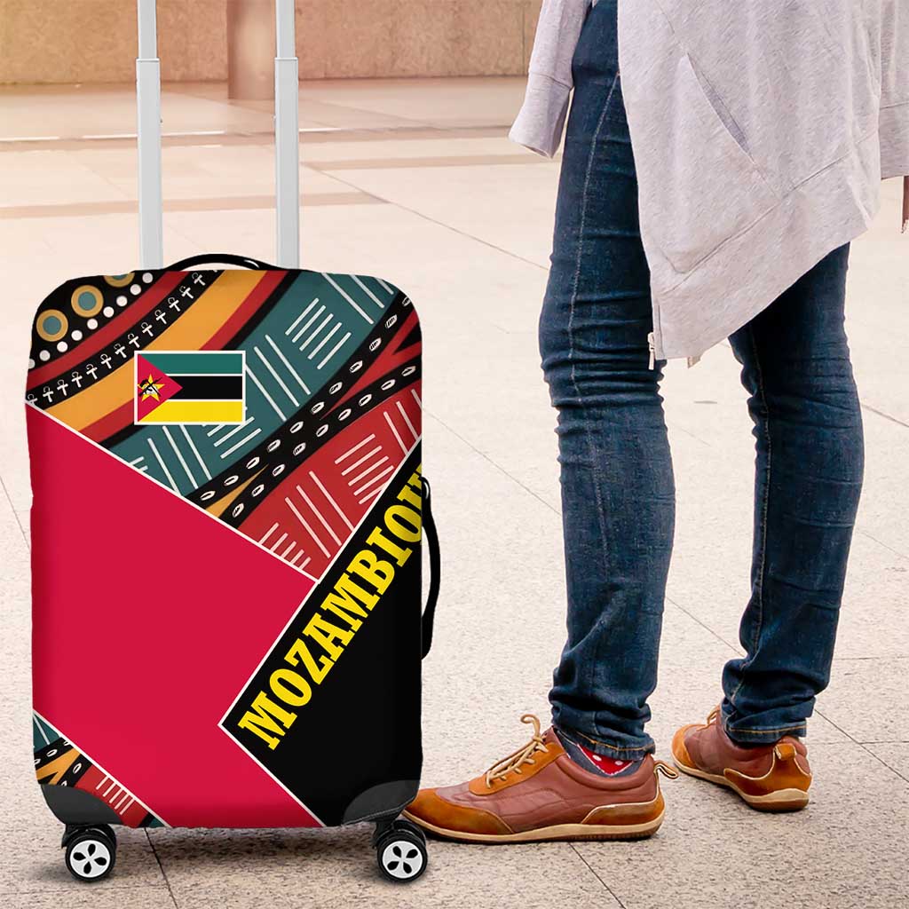 Mozambique Luggage Cover with Red Black Geometric Design and Tribal Pattern TS04