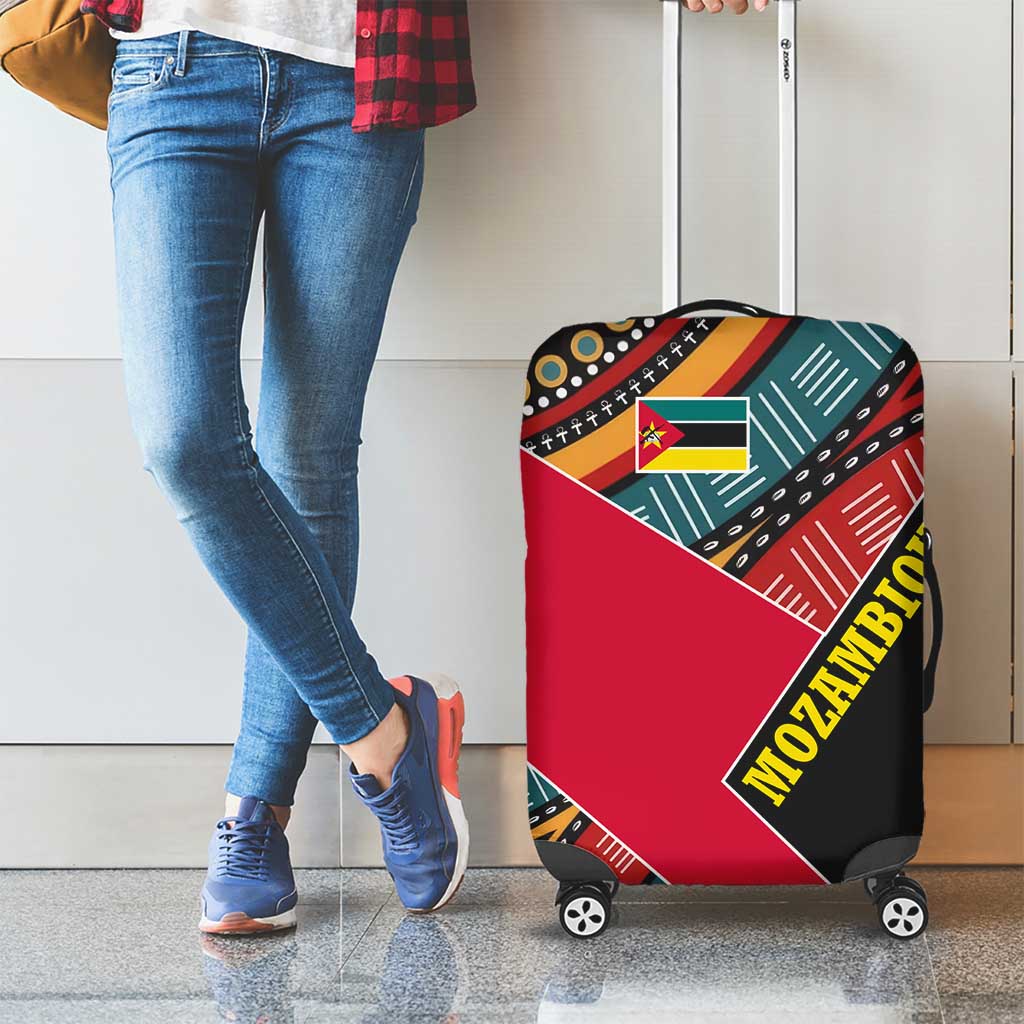 Mozambique Luggage Cover with Red Black Geometric Design and Tribal Pattern TS04