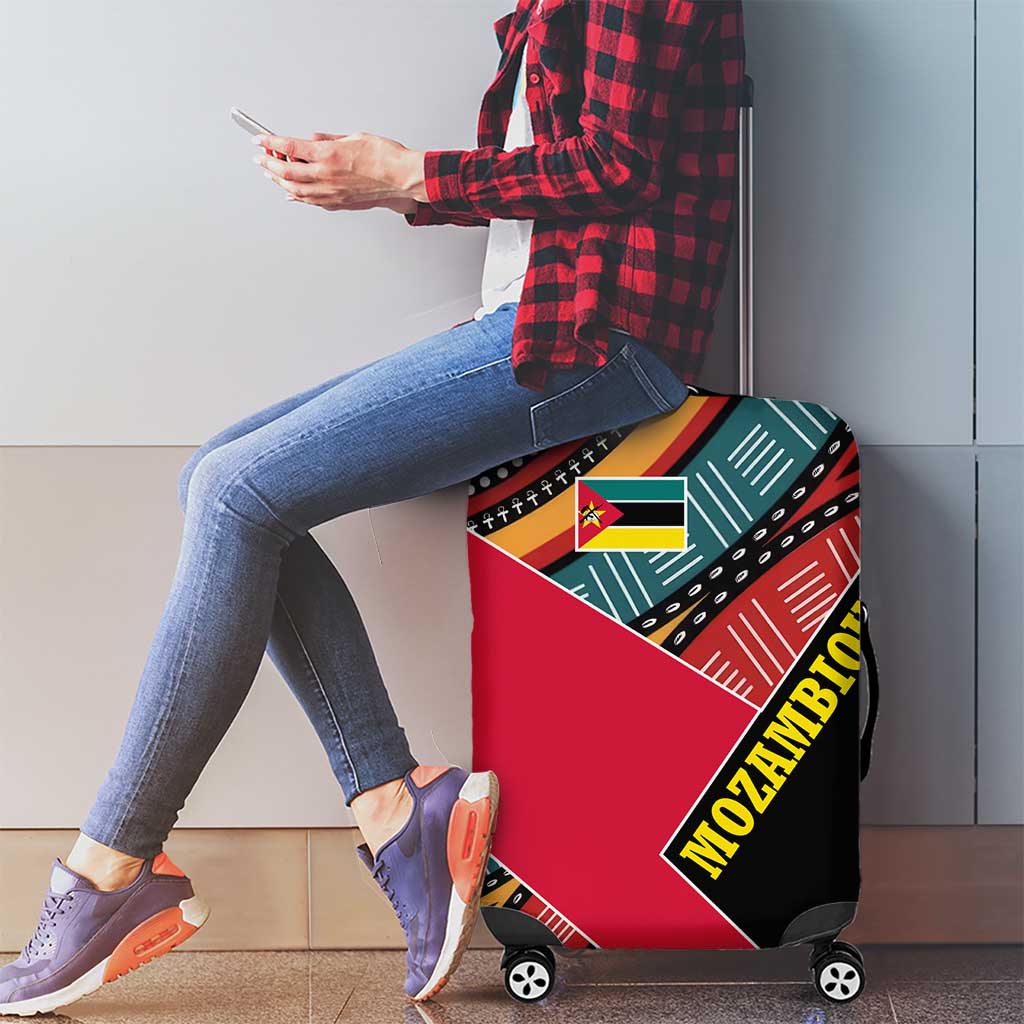 Mozambique Luggage Cover with Red Black Geometric Design and Tribal Pattern TS04