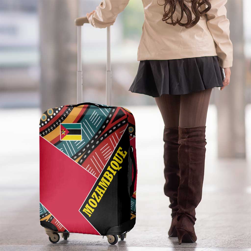 Mozambique Luggage Cover with Red Black Geometric Design and Tribal Pattern TS04