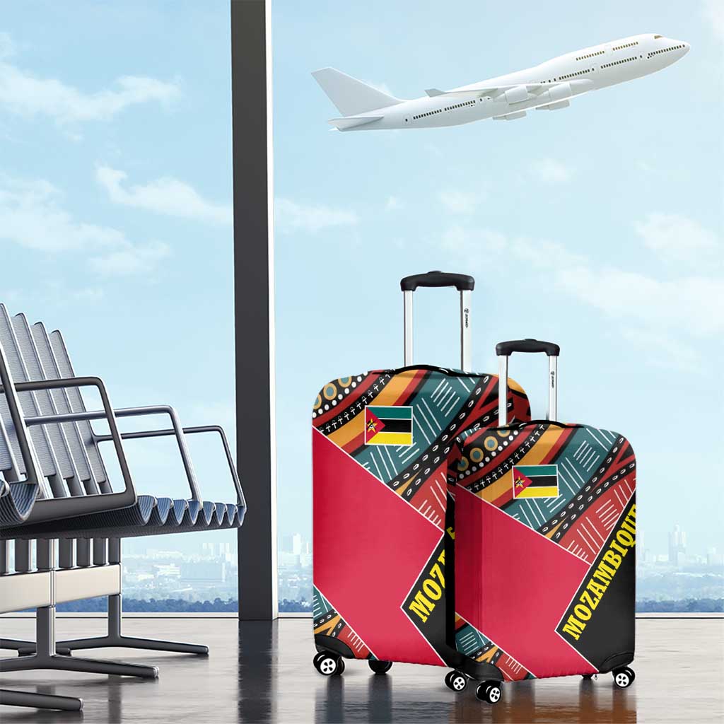 Mozambique Luggage Cover with Red Black Geometric Design and Tribal Pattern TS04