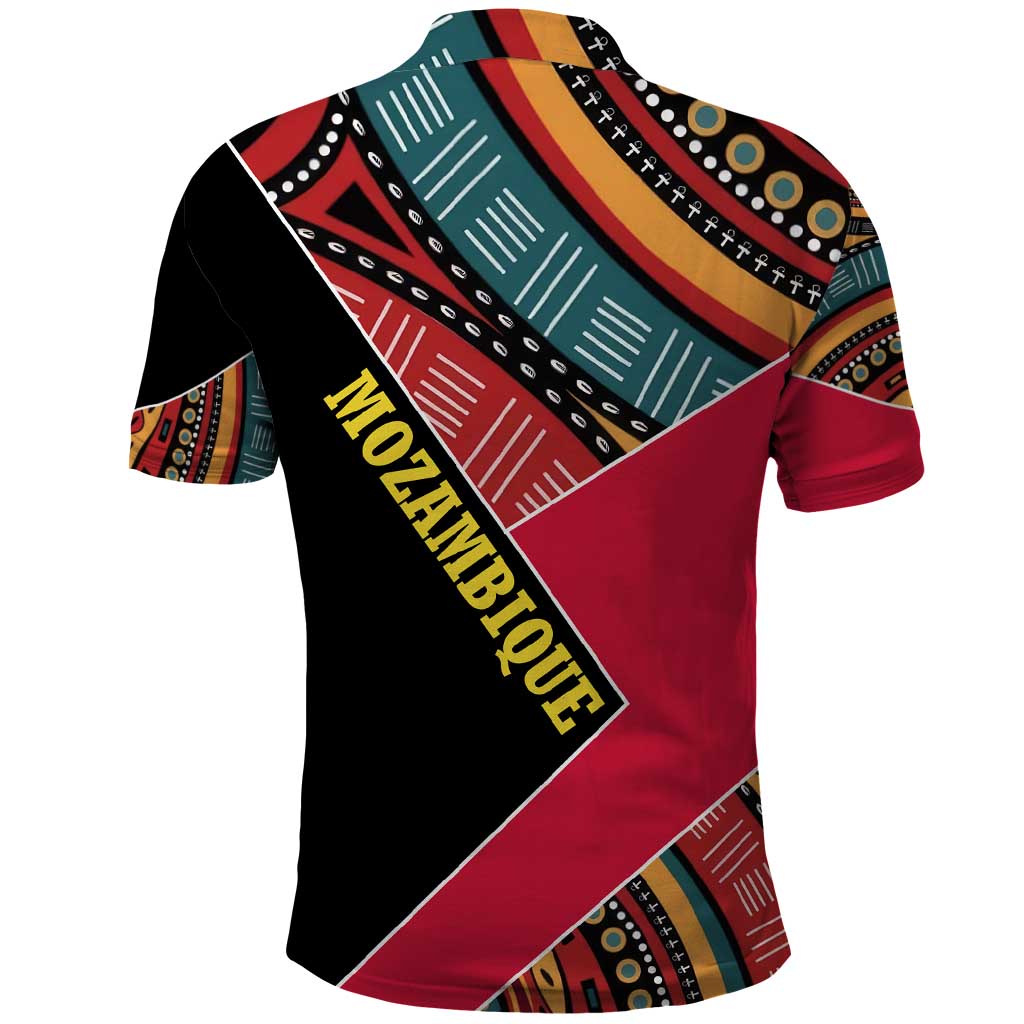 Mozambique Polo Shirt with Red Black Geometric Design and Tribal Pattern TS04