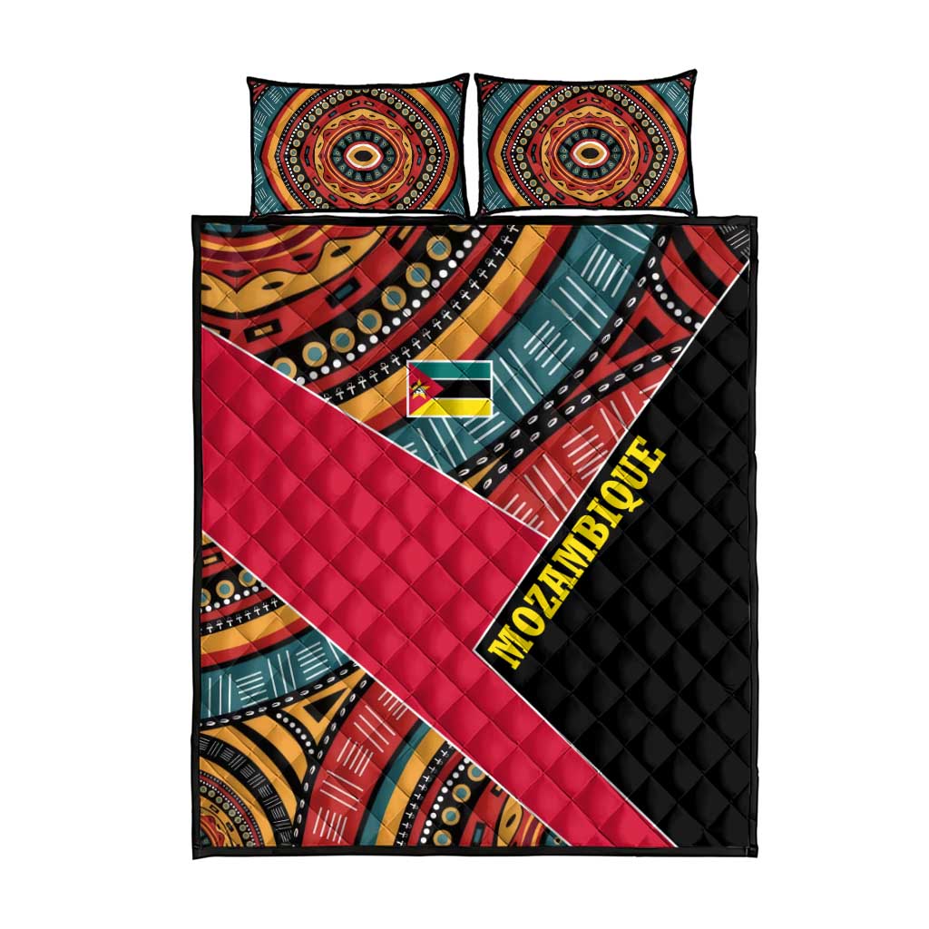 Mozambique Quilt Bed Set Red Black Geometric Design and Tribal Pattern TS04