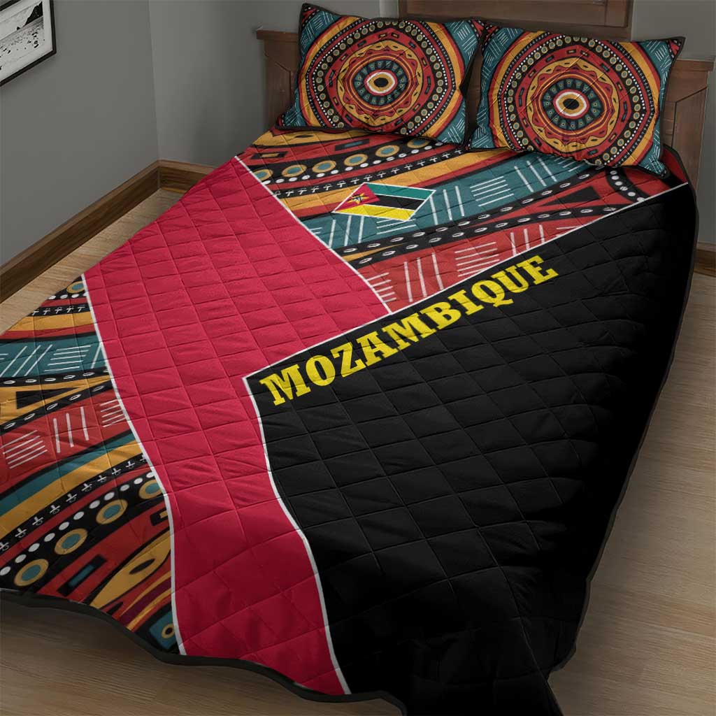 Mozambique Quilt Bed Set Red Black Geometric Design and Tribal Pattern TS04