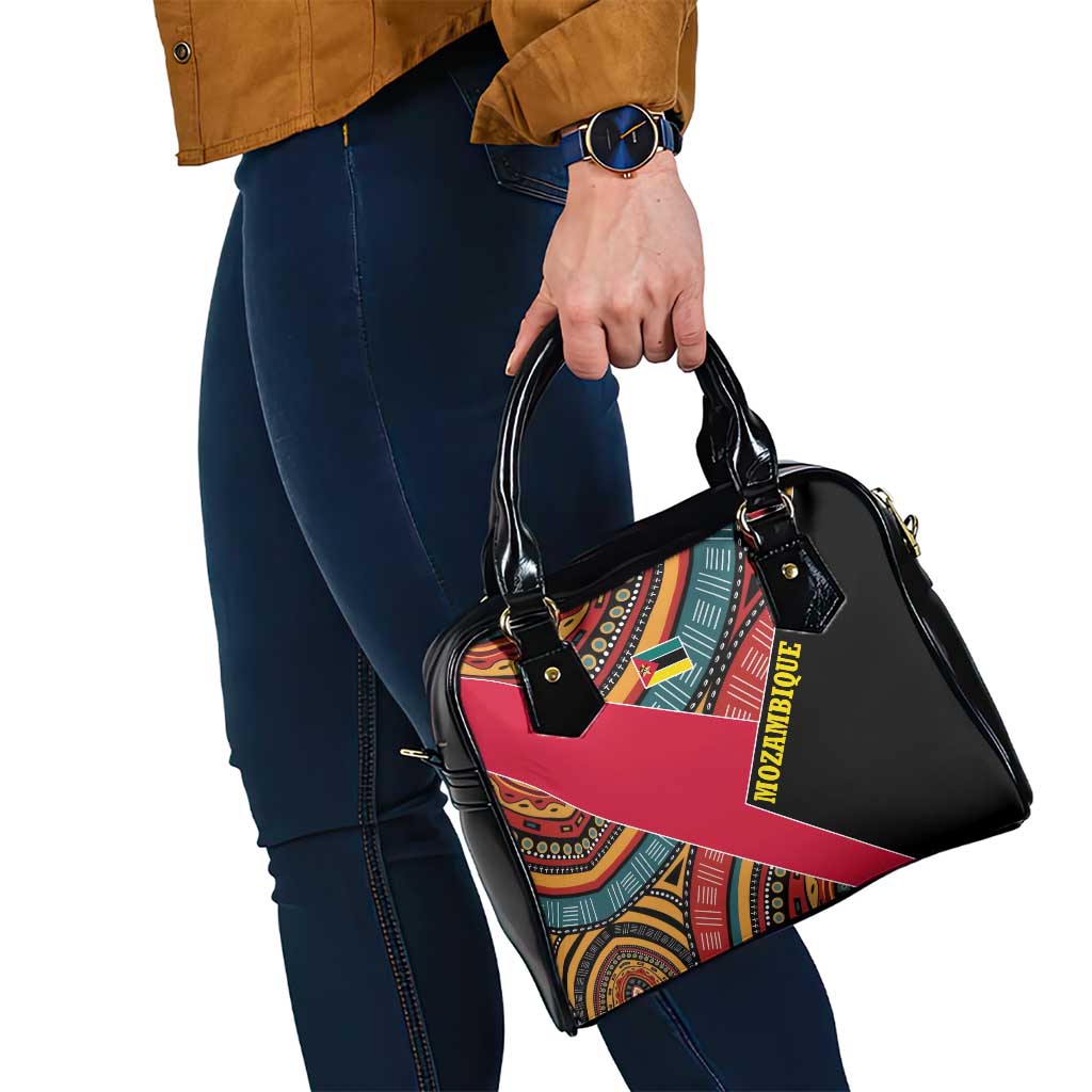Mozambique Shoulder Handbag with Red Black Geometric Design and Tribal Pattern TS04
