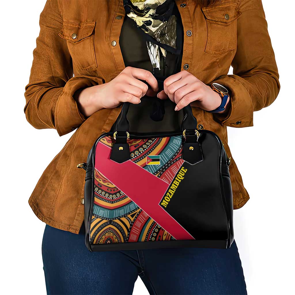 Mozambique Shoulder Handbag with Red Black Geometric Design and Tribal Pattern TS04
