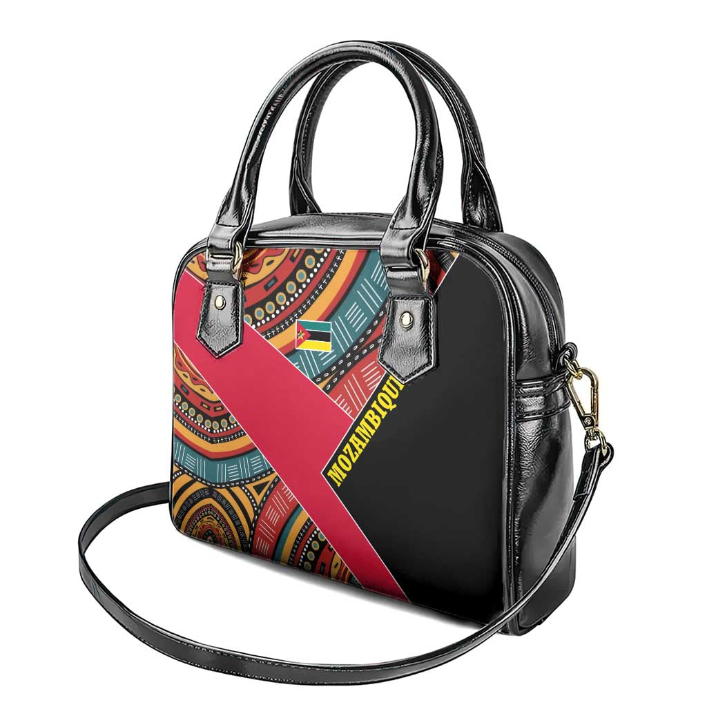 Mozambique Shoulder Handbag with Red Black Geometric Design and Tribal Pattern TS04