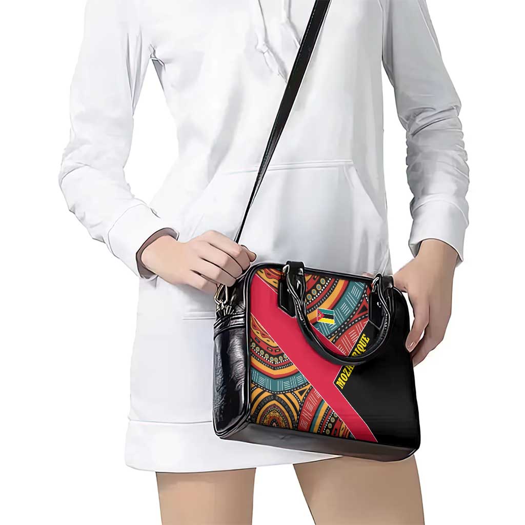 Mozambique Shoulder Handbag with Red Black Geometric Design and Tribal Pattern TS04