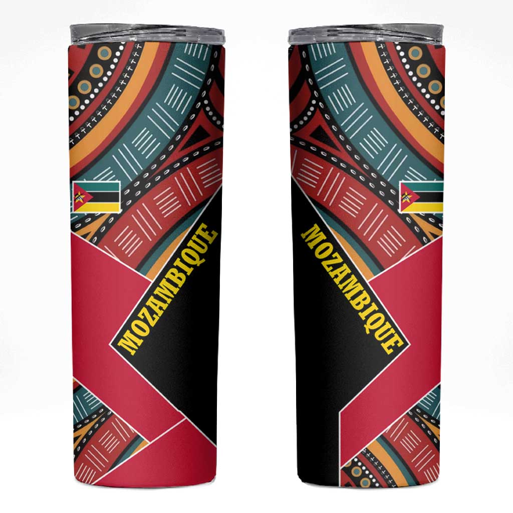 Mozambique Skinny Tumbler Red Black Geometric Design and Tribal Pattern TS04