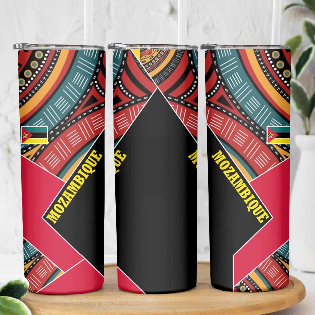 Mozambique Skinny Tumbler Red Black Geometric Design and Tribal Pattern TS04