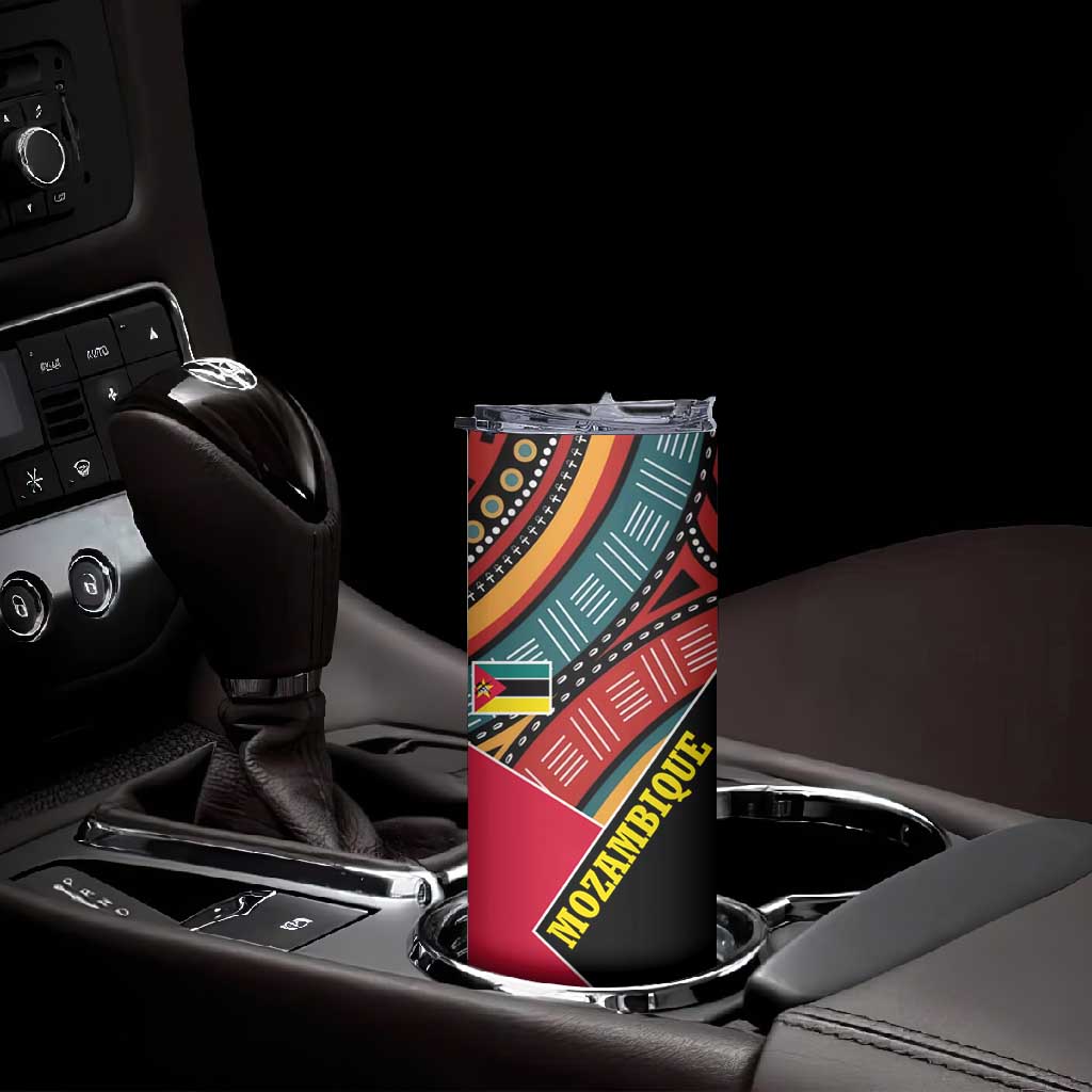 Mozambique Skinny Tumbler Red Black Geometric Design and Tribal Pattern TS04
