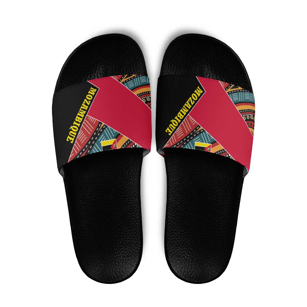 Mozambique Slide Sandals with Red Black Geometric Design and Tribal Pattern TS04