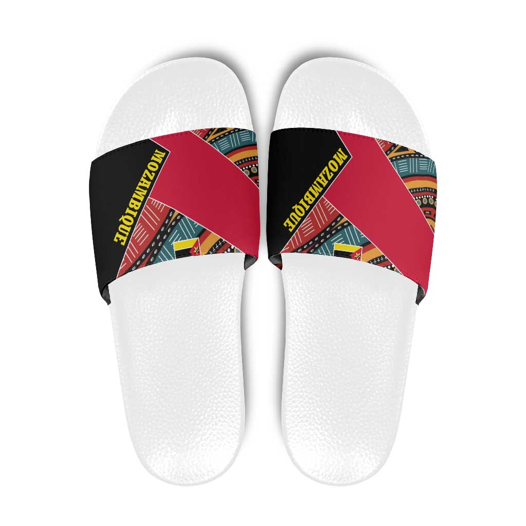 Mozambique Slide Sandals with Red Black Geometric Design and Tribal Pattern TS04