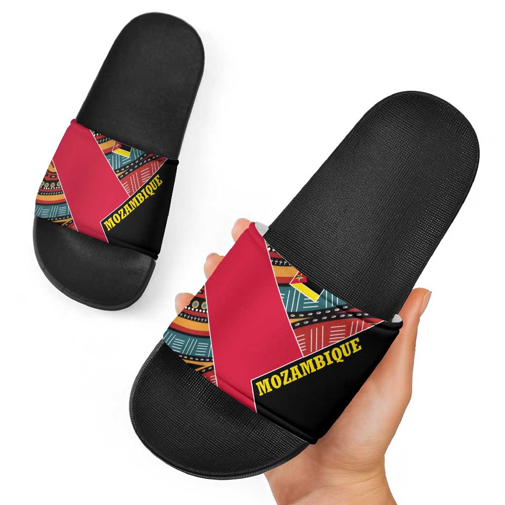 Mozambique Slide Sandals with Red Black Geometric Design and Tribal Pattern TS04