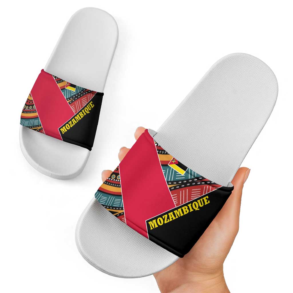 Mozambique Slide Sandals with Red Black Geometric Design and Tribal Pattern TS04