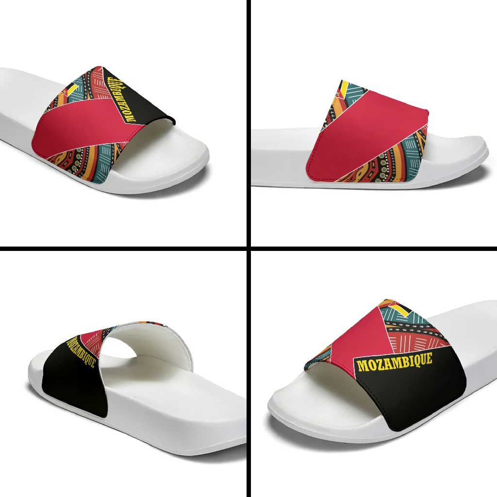 Mozambique Slide Sandals with Red Black Geometric Design and Tribal Pattern TS04