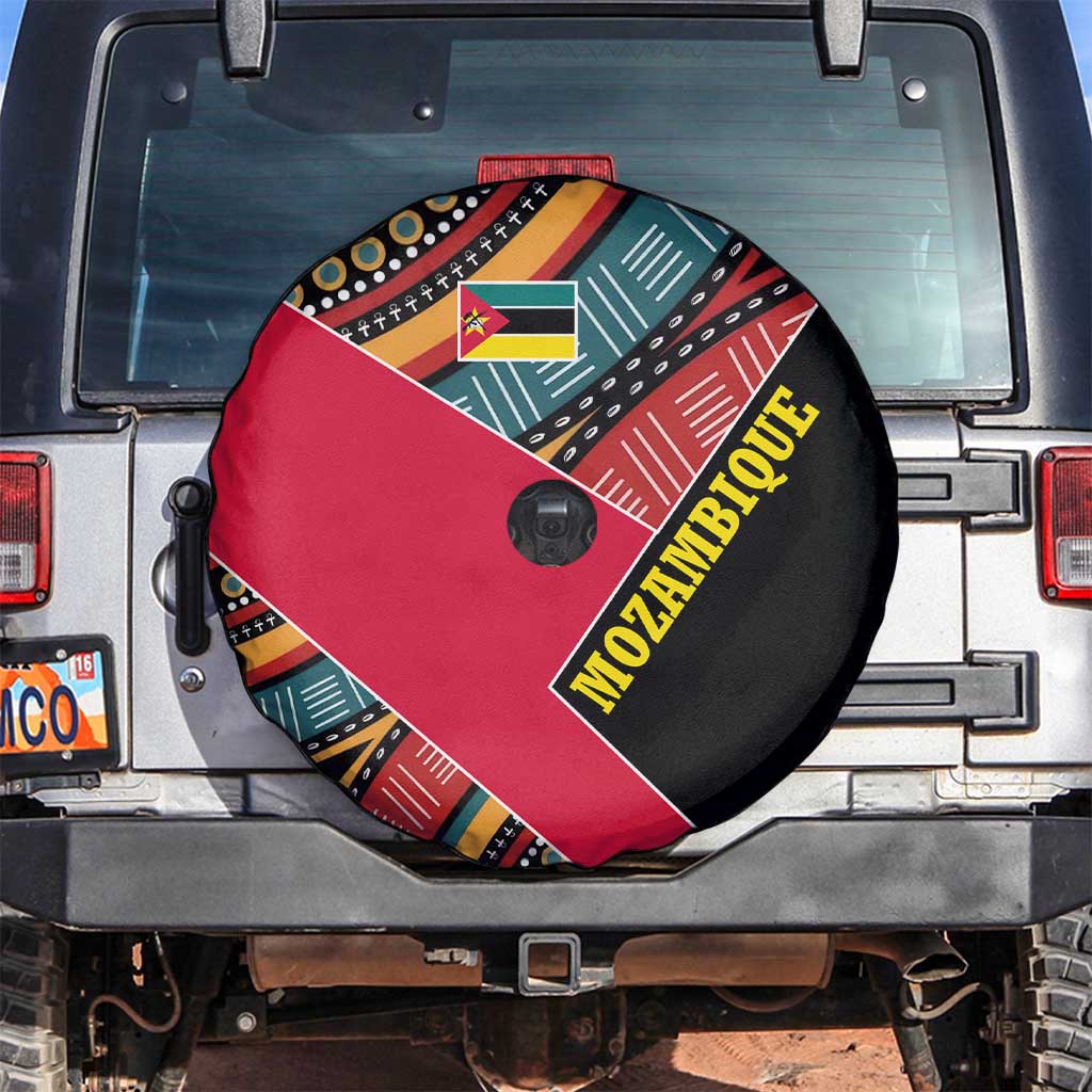 Mozambique Spare Tire Cover with Red Black Geometric Design and Tribal Pattern TS04