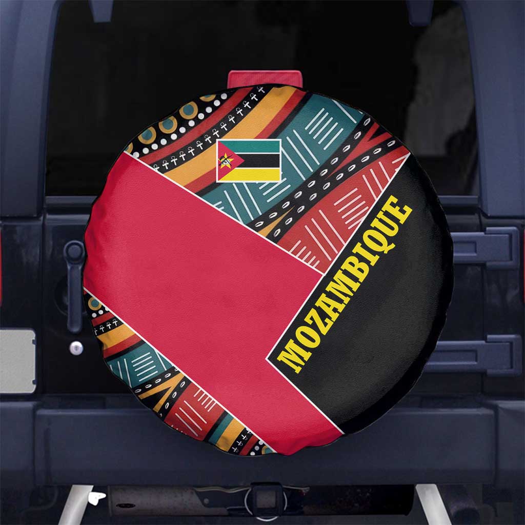 Mozambique Spare Tire Cover with Red Black Geometric Design and Tribal Pattern TS04