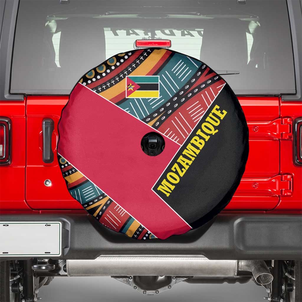 Mozambique Spare Tire Cover with Red Black Geometric Design and Tribal Pattern TS04