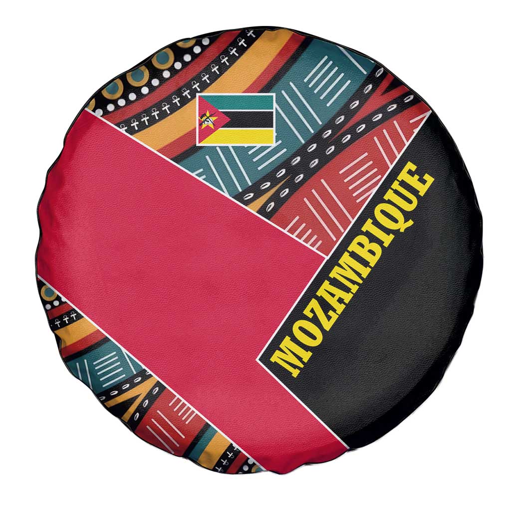 Mozambique Spare Tire Cover with Red Black Geometric Design and Tribal Pattern TS04