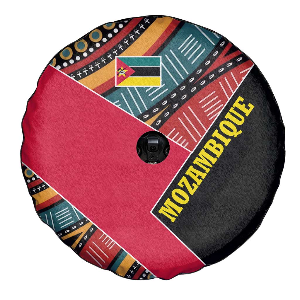 Mozambique Spare Tire Cover with Red Black Geometric Design and Tribal Pattern TS04