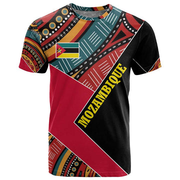 Mozambique T shirt Red Black Geometric Design and Tribal Pattern TS04