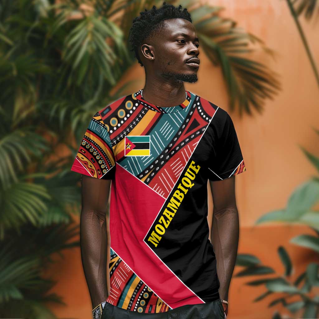 Mozambique T shirt Red Black Geometric Design and Tribal Pattern TS04