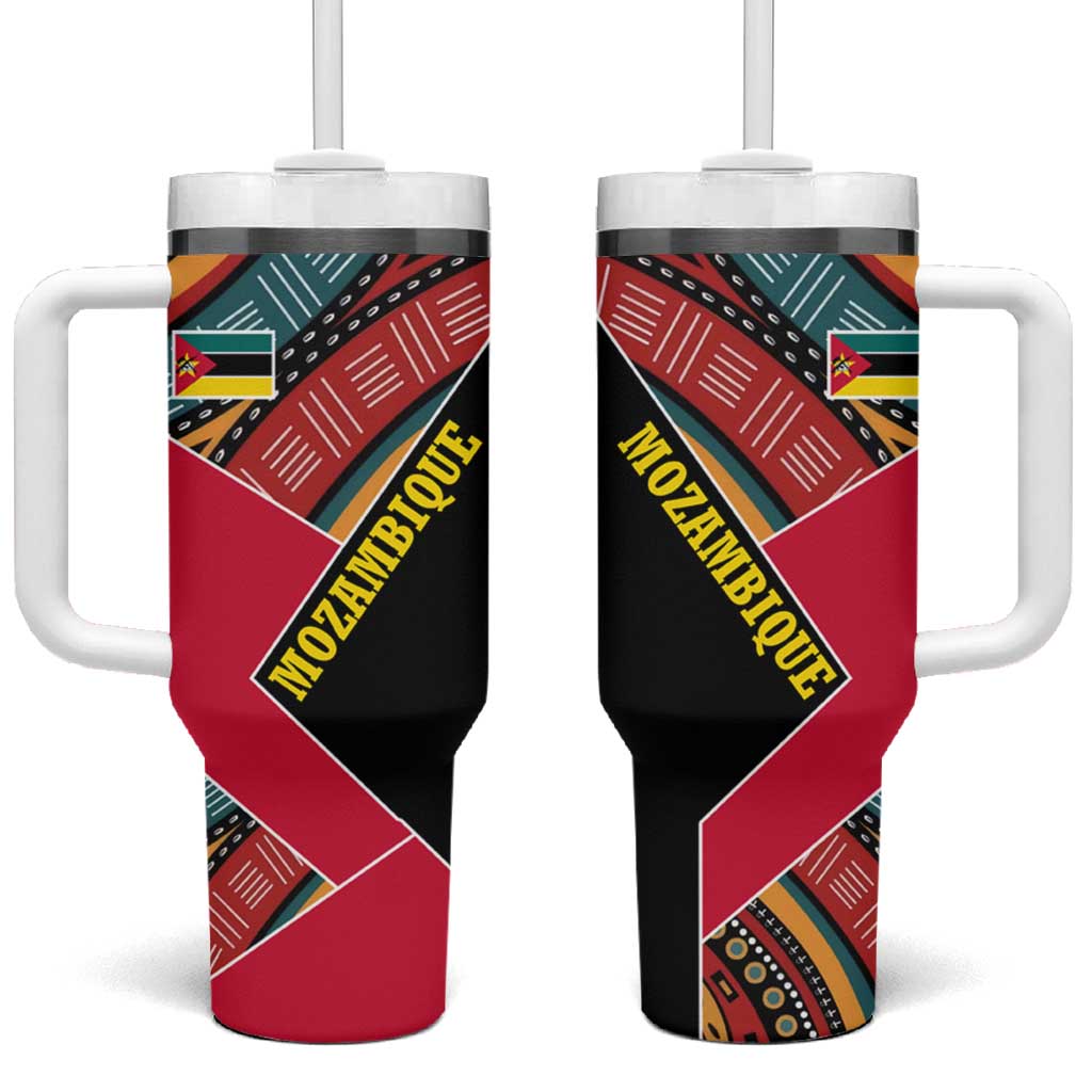 Mozambique Tumbler With Handle Red Black Geometric Design and Tribal Pattern TS04
