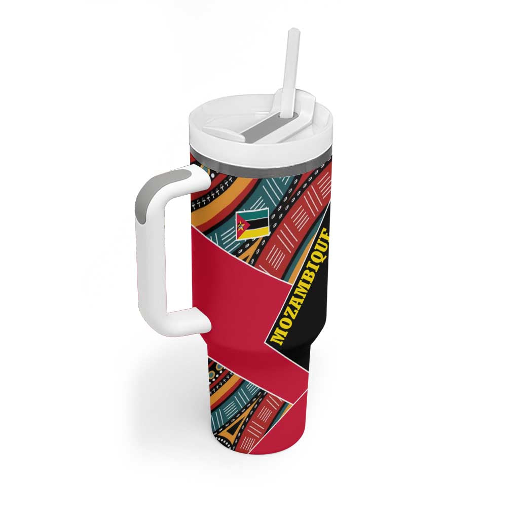 Mozambique Tumbler With Handle Red Black Geometric Design and Tribal Pattern TS04