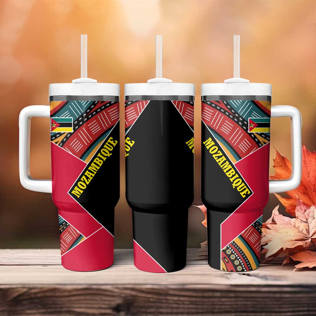 Mozambique Tumbler With Handle Red Black Geometric Design and Tribal Pattern TS04